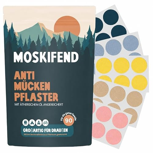 Mückenschutzpflaster für Kinder, Babys & Erwachsene (mit Öl gegen Mücken) – Anti Mücken Aufkleber Bunt – 90 Patches für unterwegs | Mosquito Repellent Sticker, Insektenschutz-V133