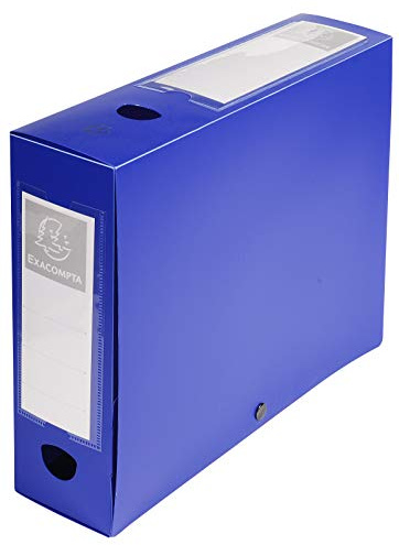 Exacompta 59832E Sammelbox OPAK 80mm mit Druckknopf aus blickdichtem Kunststoff für DIN A4 Archivbox Heftbox Zeichenbox Sammelmappe blau