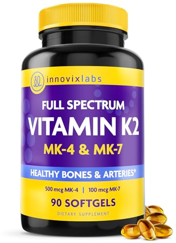 InnovixLabs Full Spectrum Vitamin K2 MK7 + MK4, 600 mcg (90 Softgels)