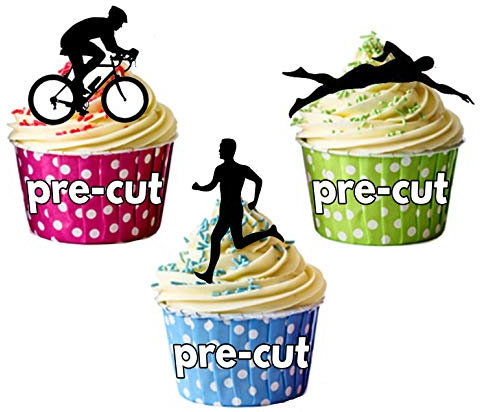 AK Giftshop PRE-CUT Triathlon Party Pack, 36 Cup Cake Toppers - Edible Stand Up Decorations