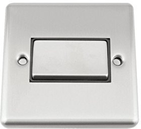 A5 Fan Isolator 3 Pole Switch - Satin Matt Chrome - Classic - Black Insert Metal Switch