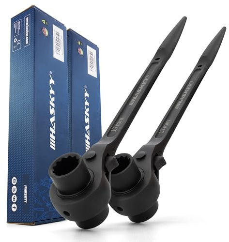 HASKYY 2x Gerüstbauratsche 17/19 mm Ratschenschlüssel Gerüstbauknarre Doppelsteckschlüssel Gerüstratsche Rechts/Links Umschaltbar