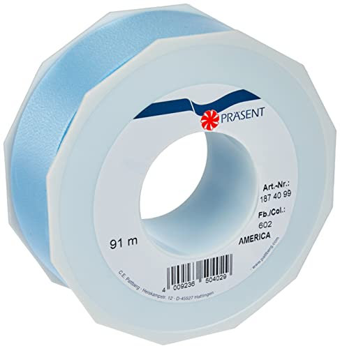 Präsent C.E. PATTBERG Geschenkband hellblau, 91 Meter Ringelband 40 mm zum Basteln, Dekorieren & Verpacken von Geschenken zu jedem Anlass