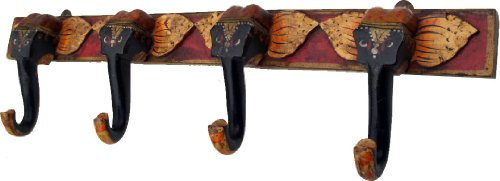 GURU SHOP Langer Wandhaken Elefant aus Holz, Hakenleiste, Garderobe, Rot, 15x60x5 cm