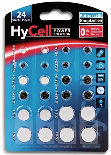 HyCell 1516-0003 - Set di batterie alcaline/al litio a bottone (ciascuno di 2 pezzi CR1620, CR2016, CR2025, CR2032, LR41, LR43, LR44, LR626, LR621, LR754, LR1120, LR1130), pacco da 24