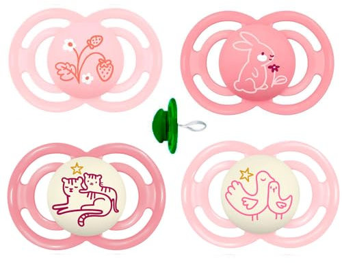 MAM Perfect Day & Perfect Night Schnuller 16+ Girl // 4er Set // inkl. 4 Sterilisiertrasportboxen