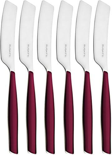BUGATTI, Glamour, Set 6 Spalmatori Piccoli in Acciaio Inox 18/10, con Stampaggio PRO-Tech System (Rosso Granata)