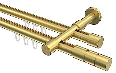 Interdeco Innenlauf Gardinenstange Messing Optik 20 mm Ø 2-läufig Prestige Elanto, 160 cm