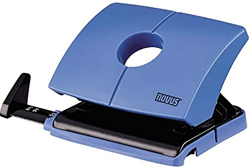 Novus B 216 Color ID Bürolocher (mit Anschlagschiene und Formatvorgaben, Metallunterteil und Kunststoffoberteil, für 16 Blatt) easy blau