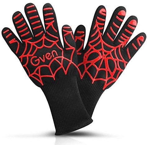 Grillhandschuhe Hitzebeständig bis 800°C, Ofenhandschuhe Topfhandschuhe Feuerfeste Handschuhe BBQ Handschuhe Kochhandschuhe Backhandschuhe Backofenhandschuhe (rot)