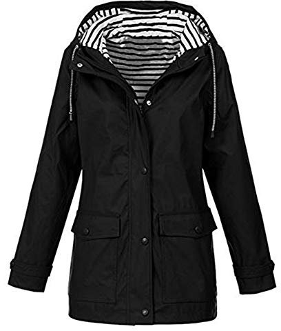 iHENGH Damen Mantel bequem Solide Regenjacke Outdoor Jacken Wasserdicht mit Kapuze Regenmantel Winddicht Parka Coat