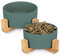Navaris Comederos para Perros elevados - 2X Comedero de cerámica para Perro y Gatos Cachorros - con Soporte de bambú Antideslizante - En Verde