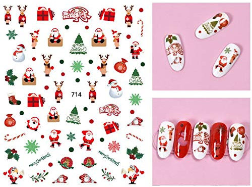 OCIBEL - Sticker Nail Art Noël Coloré - Père Noël, Bonhomme de Neige, Sapin, Cadeau, Renne pour Manucure, Faux Ongles et Nail Art