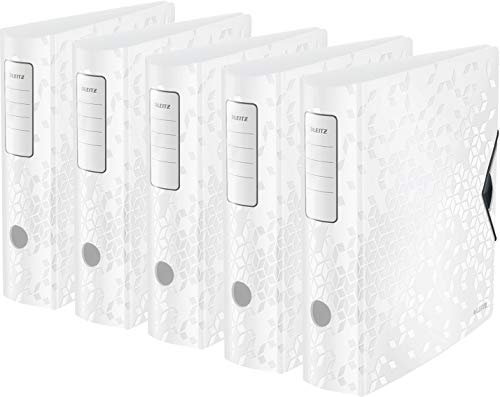 Leitz Qualitäts-Ordner 180° Active WOW, A4, 80 mm Rückenbreite, Gummibandverschluss, Leichtes Polyfoam, WOW (5er Pack) Weiß