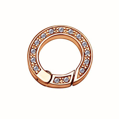 Quiges Clip Ring Carrier Rose Gold 17 mm Edelstahl Verbindungsring mit Zirkonia Kristalle für Kette und Coin Anhänger