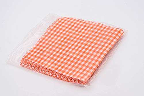 Flaschenbauer 25x orange-weiß Karierte Textildeckchen mit Creme farbigen Schlaufen zum Befestigen der Deckchen. Dekoration für Einmachgläser, Einweckgläser. EIN Muss für DIY-Projekte und Geschenke.