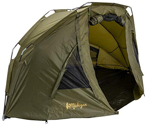 Michigan 1-2 Man Bivvy Brolly Shelter, Carp Fishing Overnight Waterproof Tent with Pegs & Detachable Groundsheet