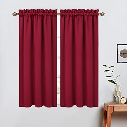 LinTimes Halbe Verdunkelungsvorhänge,Geräuschreduzierung Moderne Half Cafe Küchenvorhänge Kurzer Vorhang Jalousien für kleine Fenster 66cmx114cm(26x45 inch),2 er Set Rotwein
