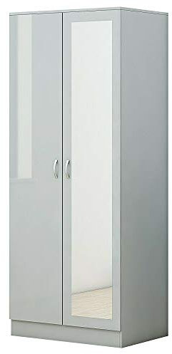 FWStyle 2 Door Mirrored Wardrobe Contemporary Bedroom Furniture & Storage High Grey Gloss Finish