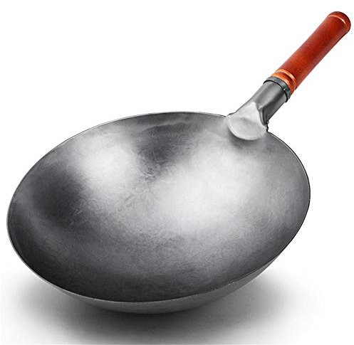 ddmlj Wok in Ferro Cinese Fatto a Mano Senza Rivestimento Chimico Wok da Cucina Wok Cinese Tradizionale Resistente ai Graffi-Bianca_34 cm