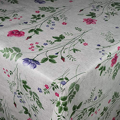 Wachstuch Wachstischdecke Tischdecke Breite und Länge wählbar Blumenwiese Beige Grau Eckig 100 x 100 cm abwaschbar Gartentsichdecke