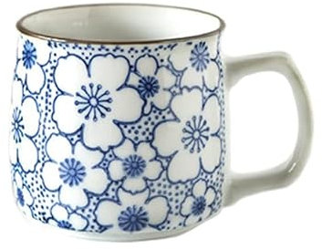 Caalio Mini tasse à thé en céramique pour le bureau et la maison, style japonais, passe au lave-vaisselle et au micro-ondes, pour thé, jus, café 250 ml – Fleur bleue