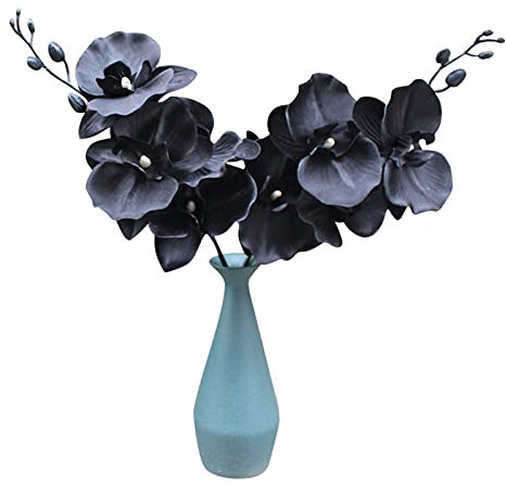 Künstliche Blume, Kunstblume, schwarzer Stoff, Phalaenopsis-Imitat, schwarz, einzelner langer Stiel, Kunstpflanzen, Hochzeit, Heimdekoration, Geschenk