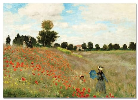 Giallobus - Impression sur toile - Claude Monet - Champ de coquelicots 2 - Verre acrylique - 50L x 35l cm - Tableaux modernes pour la maison