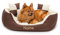 lionto Hundebett 4-in-1 mit Wendekissen aus robustem Oxford, 65x50 cm, Heimtierkissen Kratzfest mit tiefem Einstieg für Katzen und Hunde Aller Größen, wasserabweisend, braun/beige (Namensaufdruck)