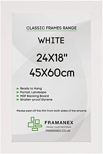 FRAMANEX Modern White Colour 45X60 CM Picture Photo Poster Frames | 60X45 CM Rectangle Picture Frame | Wood Finish Photo Frame