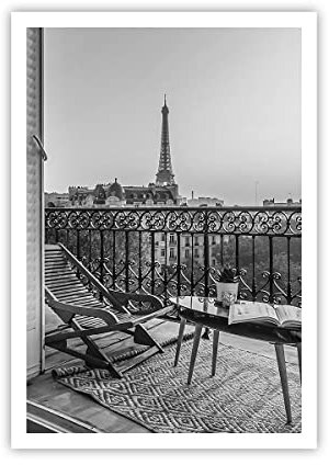 Poster ohne Rahmen Deko 70x100cm Schwarzweiß Paris Balkon Wandposter Art Prints Wanddeko Bild Wand Kunstdruck Wandbilder Dekoration Wohnzimmer Schlafzimmer Küche Modern Wall Art Decor P2XPA70x100-4595
