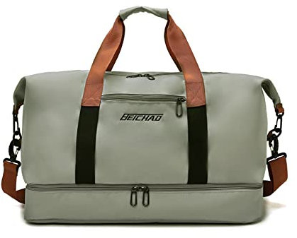 FANDARE Bolsa de Viaje Bolsa Deportivas de Gimnasio Mujer Hombre Bolsa de Fin de Semana Bolso Senderismo Maleta de manomochila de Viaje con Bolsillo húmedo y Zapato Compartimento Gris Claro