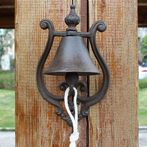 DOGOU Cloche Porte D'entrée Style Européen Grosses Cloches en Fer, Intérieur Extérieur Sonnerie Manuelle De La Sonnette pour Le Jardin Patio Cour, Support Mural
