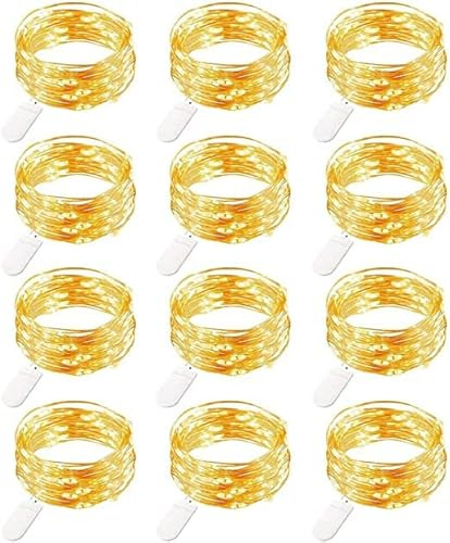 12 pieces of LED fairy string lights LED string lights Battery powered 20 lights/2m Copper Wire Lights for Home Garden Mothers Day Wedding Party Christmas Halloween Concerts Bars Clubs Hotels(Warm )