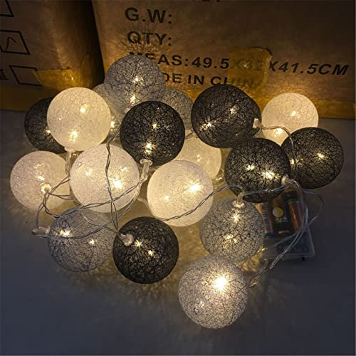 Martin Kench Cotton Ball Lichterkette - 3M 20 LED Lichterketten für Innen Nachtlicht Deko wie Weihnachten, Hochzeit, Party, Zimmer, Vorhang (grau)