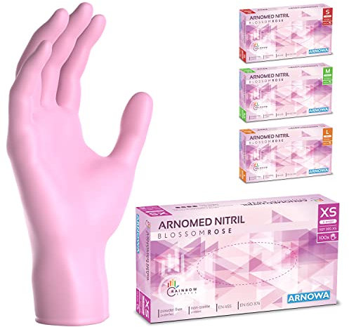 ARNOMED Einweghandschuhe Pink 100 Stück/Box, Einmalhandschuhe XS, Nitrilhandschuhe, Handschuhe Einweg puderfrei, latexfreie Gummihandschuhe, Einweghandschuhe in XS, S, M & L verfügbar