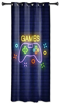 YONGFOTO 132x214cm Gamer Vorhänge Für Jungen Spielzimmer, Videospiel Fluoreszenz Gamepad Controller Verdunkelung Vorhänge Mit Ösen Für Kinderzimmer, 1 Paneel