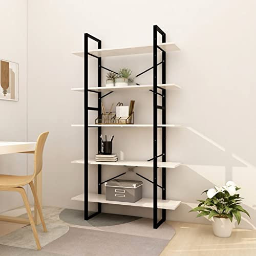 Chusui Bücherregal 5 Fächer, Bookshelf, Regalbrett, Book Shelf, Bücher Regal, Deko Regal Wohnzimmer, Standregal, Weiß 100x30x175 cm Massivholz Kiefer