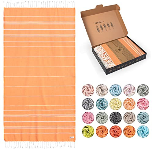 Lukkum® Oeko-TEX® Basic Pestemal Strandtuch Saunatuch Badetuch Hamamtuch Groß Baumwolle Duschtuch Handtuch Fouta Pareo Yoga Decke Sporttuch Sarong Herren Damen, Carrot Orange