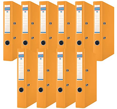 DONAU Premium Ordner Schmal 10er Pack/DIN A4 / 5 cm / 10 Stück/Orange/Kunststoffbezug PP/Carton Papier Schlitzordner Büroordner Aktenordner Ringordner/Grünen Punkt