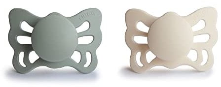 FRIGG Butterfly Silikon Schnuller | Anatomischer Sauger 2er Packung | BPA-frei | Hergestellt in Dänemark | Cream/Sage (Größe 1 (0-6 Monate))