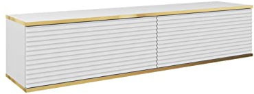 3E 3xE living.com Hängendes TV Schrank - Modernes Design mit Push-to-Open-Funktion. Farbe: Weiss, D: L: 135 cm, H: 30 cm, T: 32 cm. TV Lowboard, TV Board, TV Sideboard Hängend, Wandschrank hängend