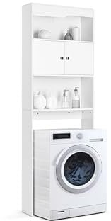 Linsar - Armadio per lavatrice - Con spazio variabile, rivestimento in melamina - 2 ante, 3 ripiani - Adatto a lavatrici mobile standard - Bianco