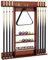 GYMAX Supporto per Biliardo, Portastecche da Biliardo a Parete in Legno di Pino con 8 Stecche, 15 Palle da Biliardo, 1 Portapalle, Autoportante per Bar, Club, Sala Giochi, 79 x 8 x 91 cm (Marrone)