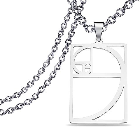 PLITI Goldener Schnitt Halskette Geometic Geschenk Mathematik Geschenk Fibonacci Sequenz Verhältnis Symbol Anhänger für Mathe-Liebhaber, M, Edelstahl