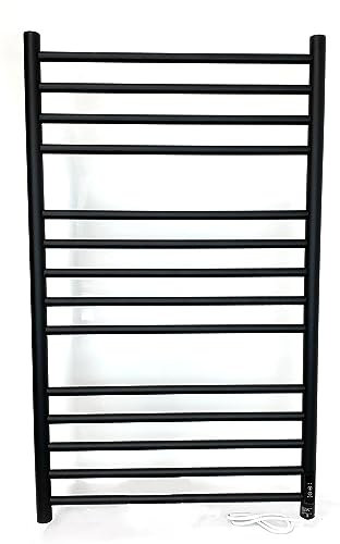 Manissa Matt Black 600 W x 1000mm H Dry Electric Heated Stainless Steel Towel Rail Energy Efficent