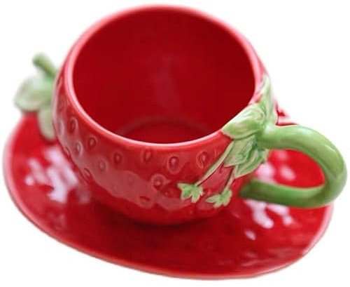 Ensemble tasse à café et soucoupe en céramique en forme de fraise