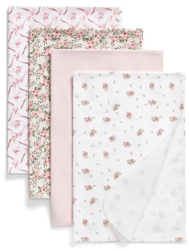 Delta Children 100% Cotton Flannel Baby Receiving Blankets for Girls and Boys – 30x30 Inches (Pack of 4), Pink Floral