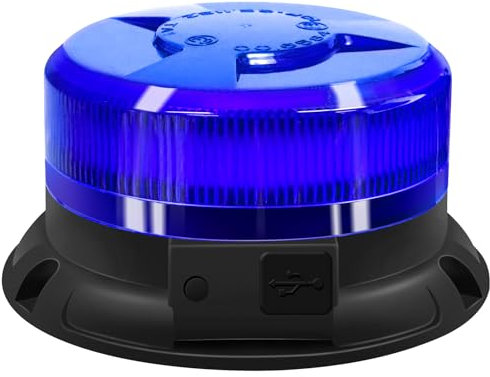 antom Rotativo Luz LED estroboscópica inalámbrico, 12V-24V Azul Luz de emergencia de magnético con cable para vehículos, tractores, carros de golf, UTV (Cable USB de carga)…