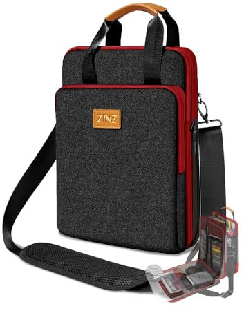 ZINZ Laptoptasche 12,3-13 Zoll Umhängetasche mit erweiterbarem Fach und Wertsachenfach,Schwarz-Wein-Rand